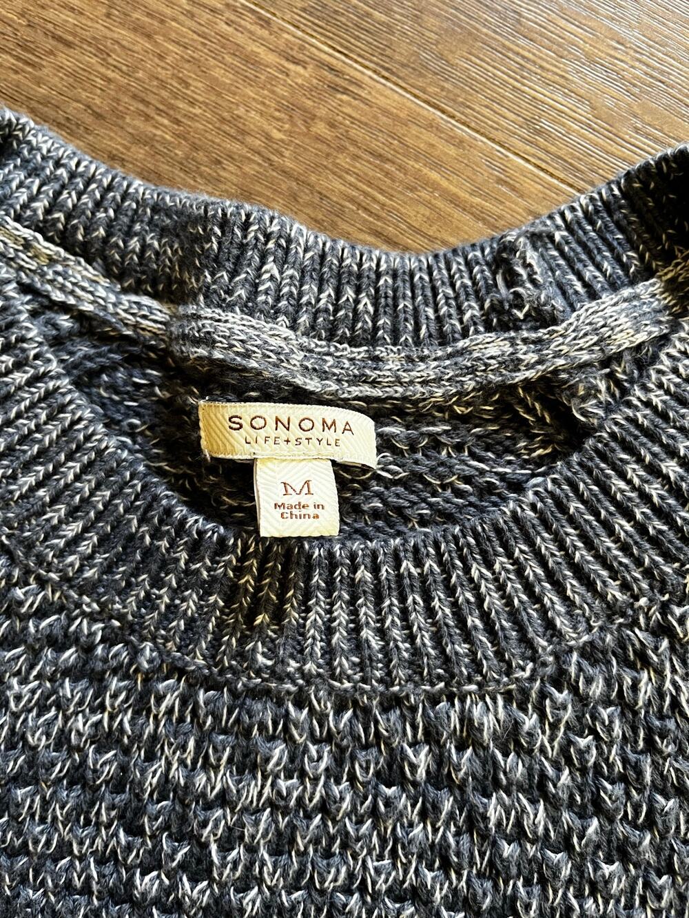 Sonoma Life + Style Medium 100% Cotton Marled Chunky Knit Crewneck Sweater